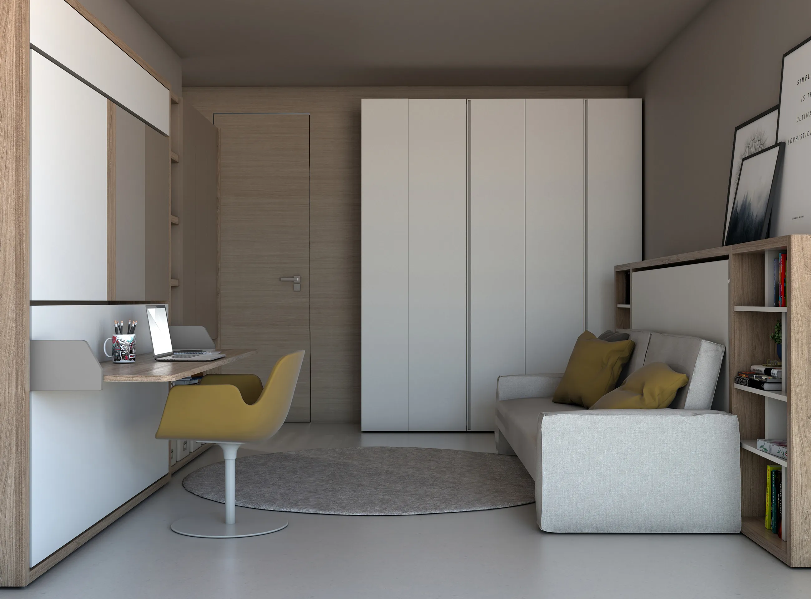 Transforming furniture in a multifunctional space — 50 m² family apartment — Room view 09