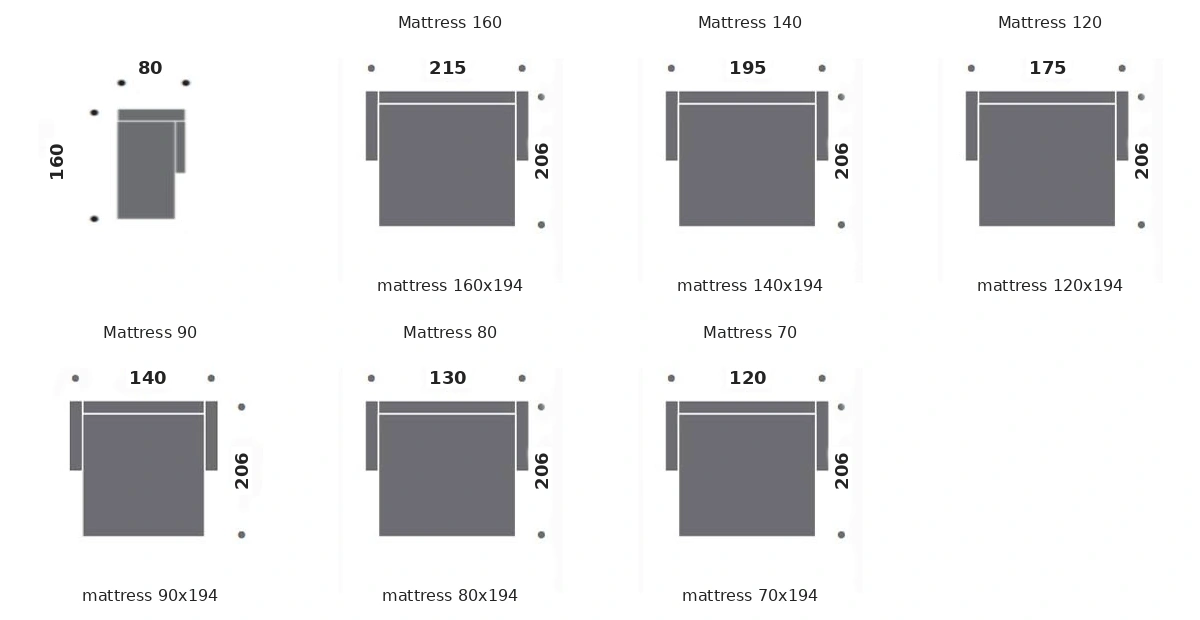 Dimension drawing of sofa bed Soft — open bed