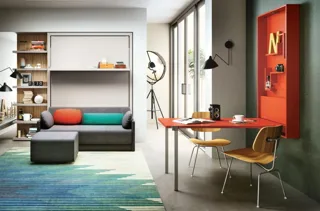 Wall-mounted folding table Wally — Open table in a room