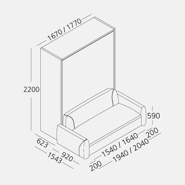 Dimension drawing of double wall bed Minerva — drawing 3