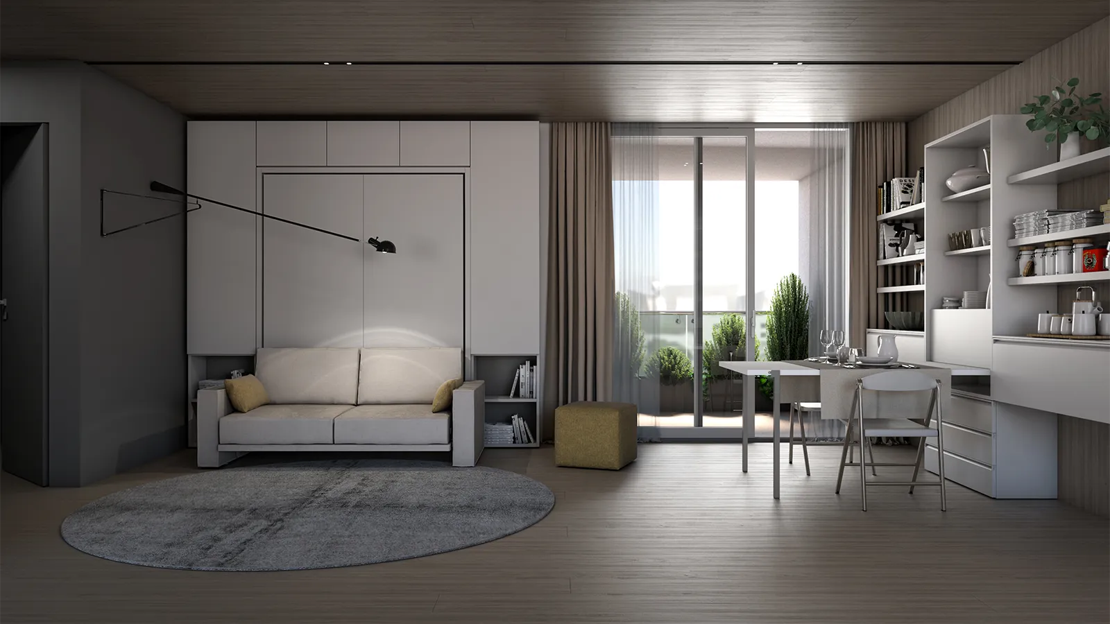 25 m² studio with Minerva — Alternative layout 03