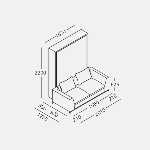 Dimension drawing of double wall bed Tonale 201-281 — drawing 1