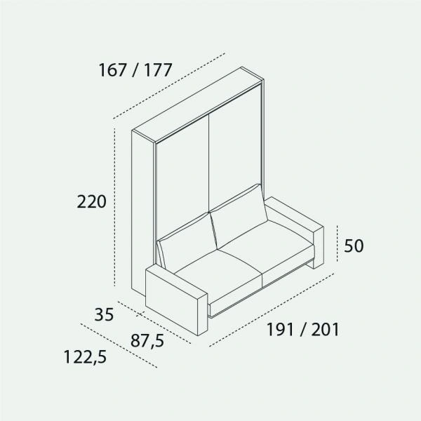Dimension drawing of double wall bed Penelope 2 Sofa — drawing 5