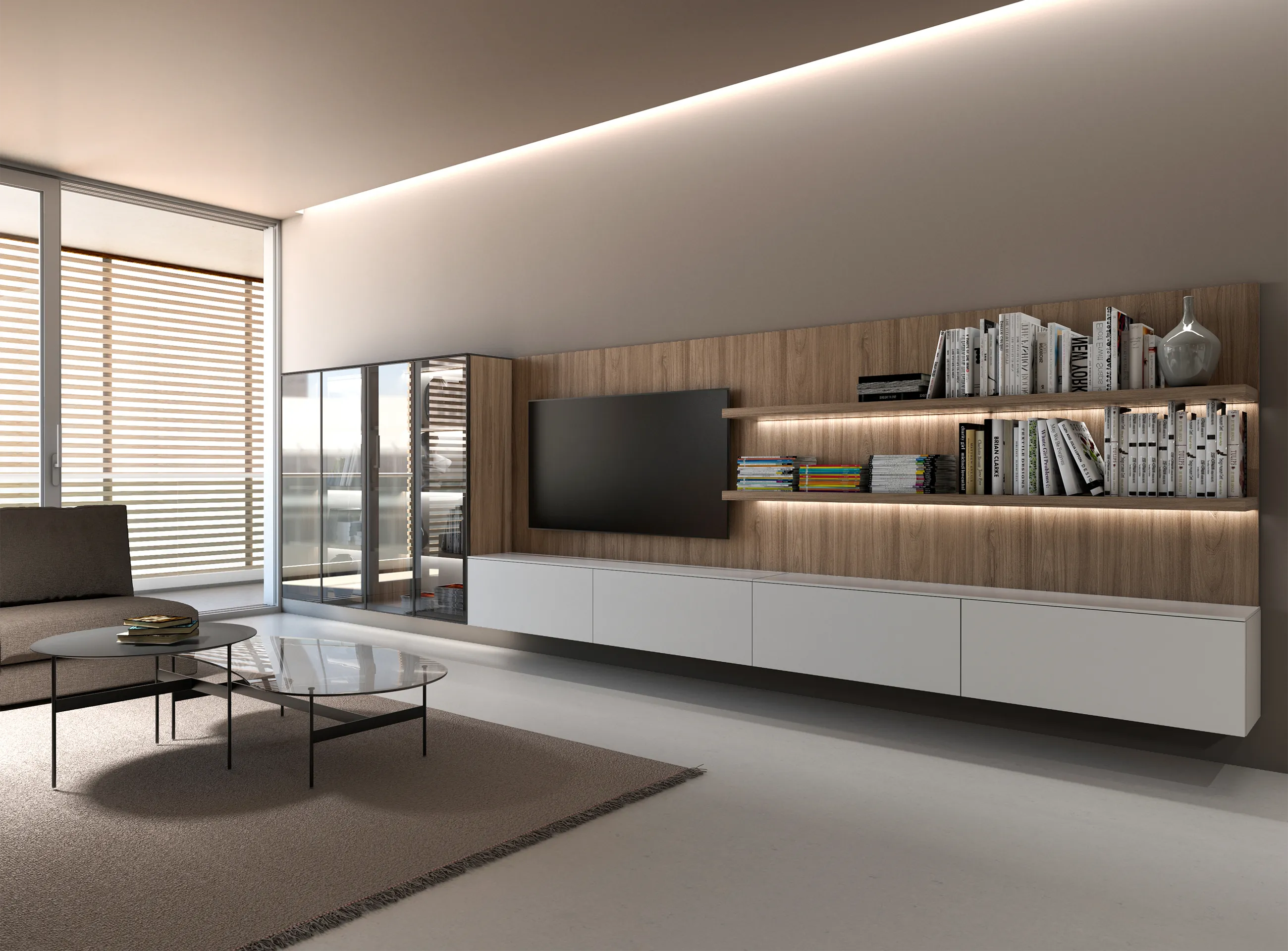Transforming furniture in a multifunctional space — 50 m² family apartment — Room view 04