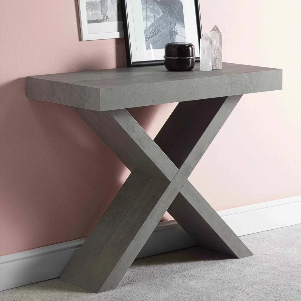 Console extending into a dining table Double X — Closed console with crossed base
