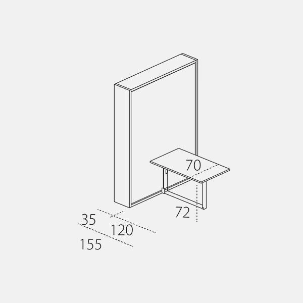 Dimension drawing of double wall bed Penelope 2 Dining — drawing 2