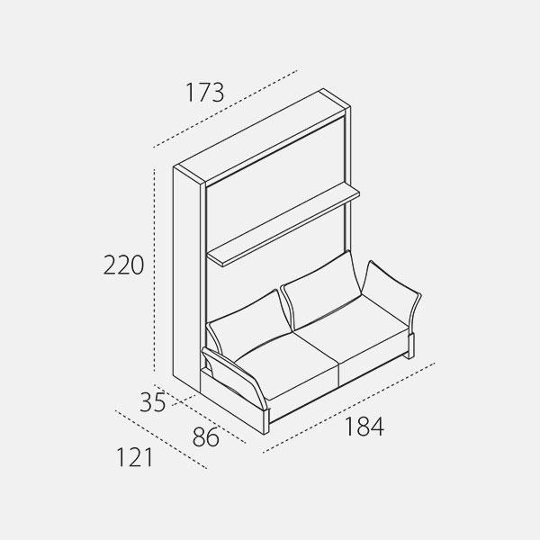 Dimension drawing of double wall bed Nuovoliolà 10 — drawing 1