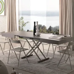 Transforming coffee and dining table BLOCK — Raised table extended for dining