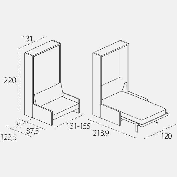 Dimension drawing of wall bed Altea Sofa — drawing 2