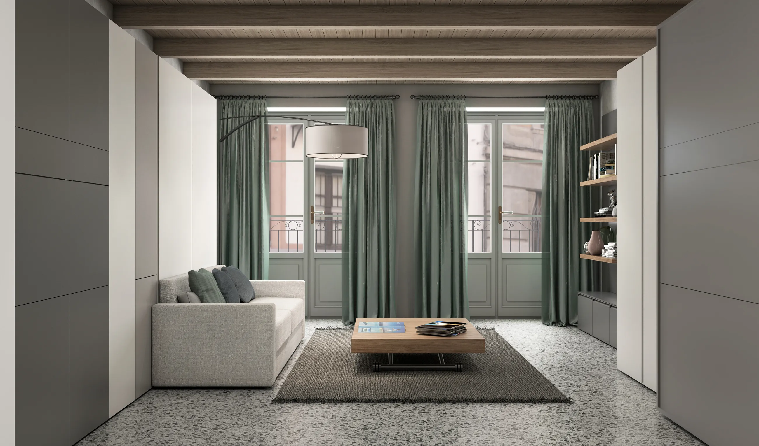 Transforming furniture in a multifunctional space — 25 m² studio with Ella & Louis — The complete space