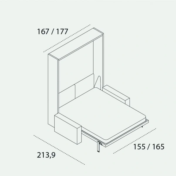 Dimension drawing of double wall bed Penelope 2 Sofa — drawing 6