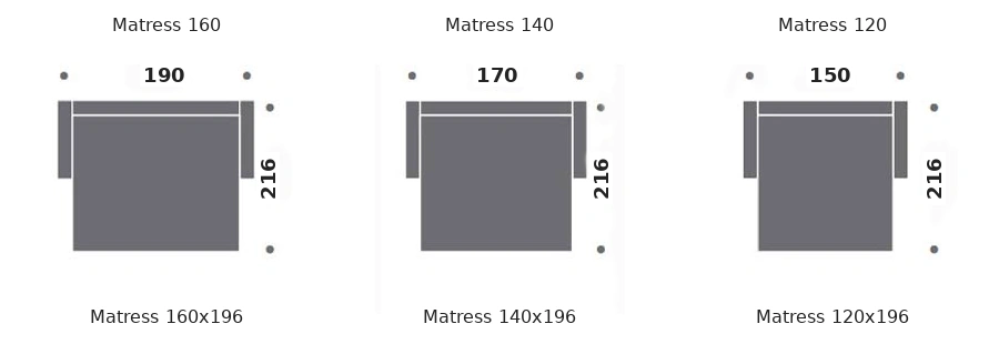 Dimension drawing of sofa bed Dauville — open bed