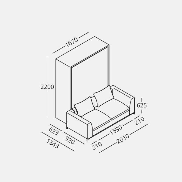 Dimension drawing of double wall bed Tonale 201-281 — drawing 3