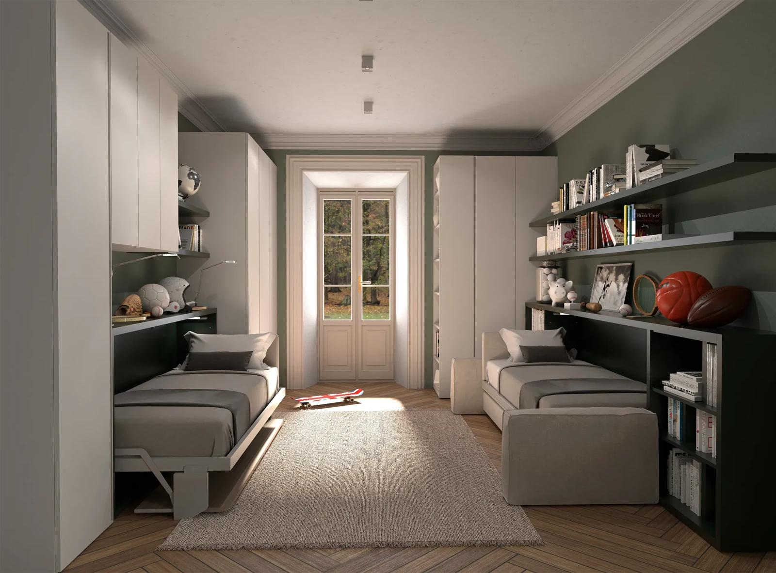 Room 02 · Work, relax and host — Both single beds open