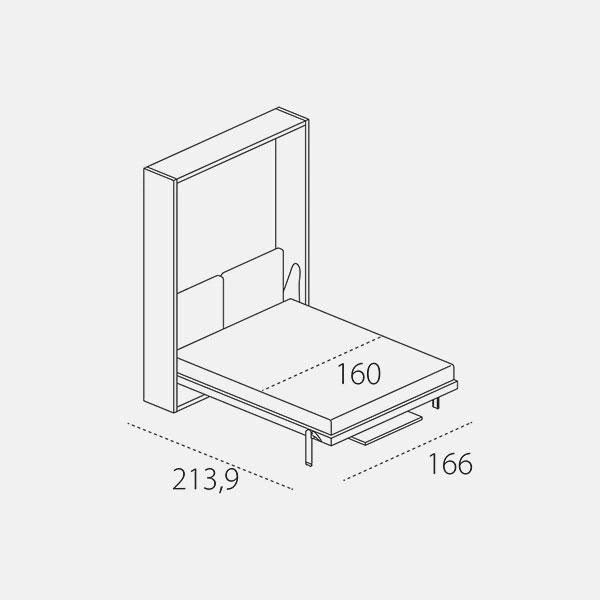 Dimension drawing of double wall bed Penelope 2 Dining — drawing 3