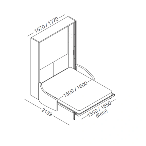 Dimension drawing of double wall bed Diana — drawing 2