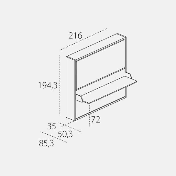 Dimension drawing of foldaway bunk beds Kali Duo Board — drawing 1