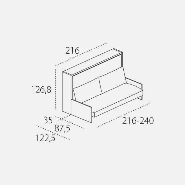 Dimension drawing of wall bed Kali Sofa — drawing 3