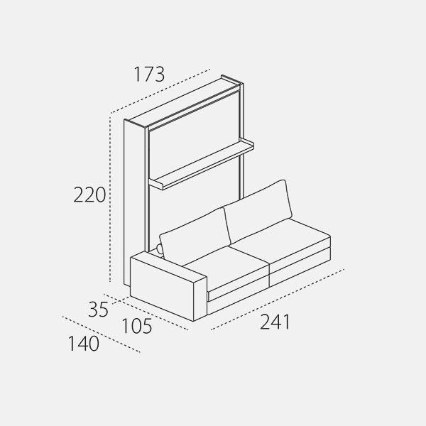 Dimension drawing of double wall bed Tango Componibile — drawing 4