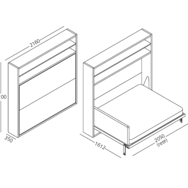 Dimension drawing of double wall bed Circe Standard — drawing 1