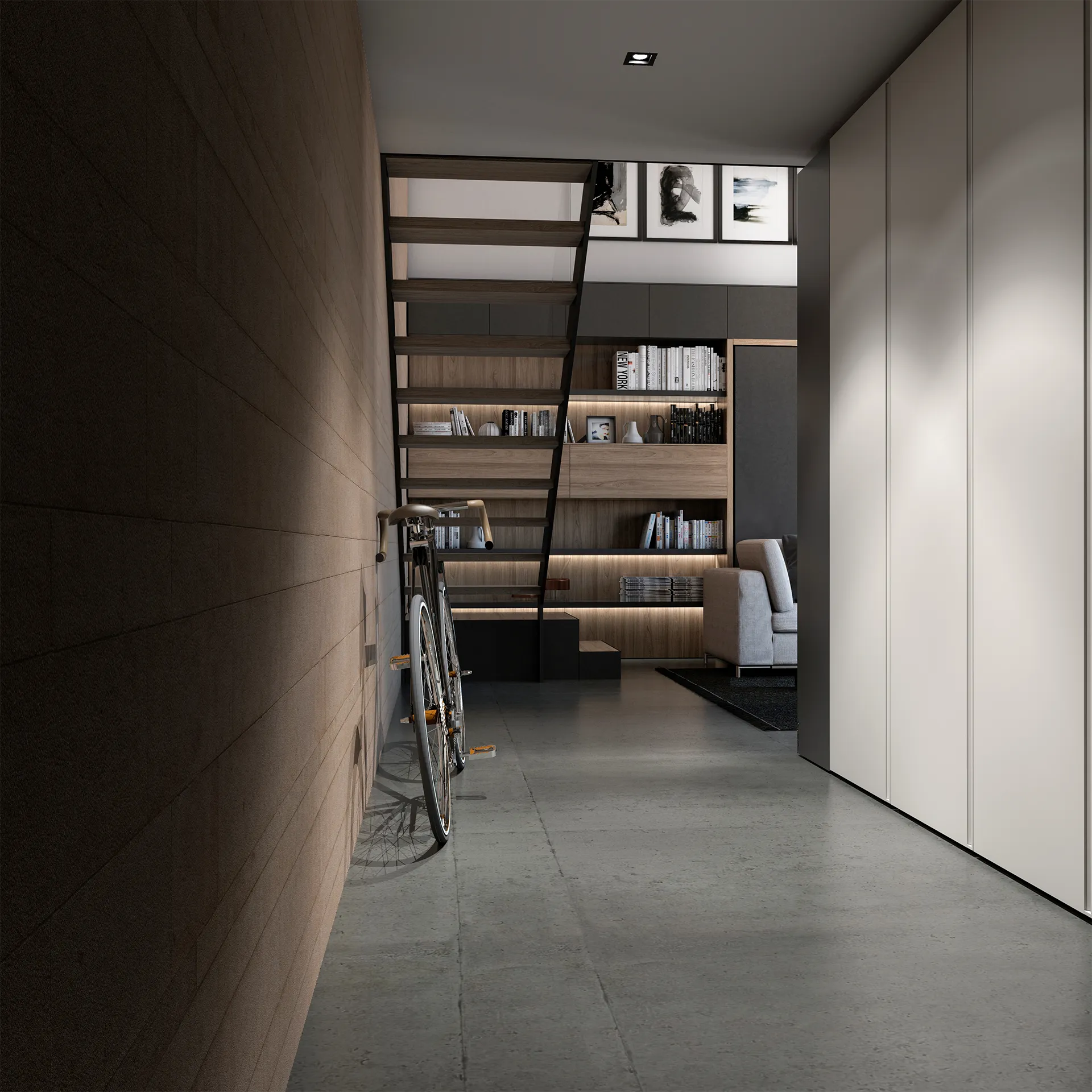 Transforming furniture in a multifunctional space — 57 m² loft apartment — Room view 06
