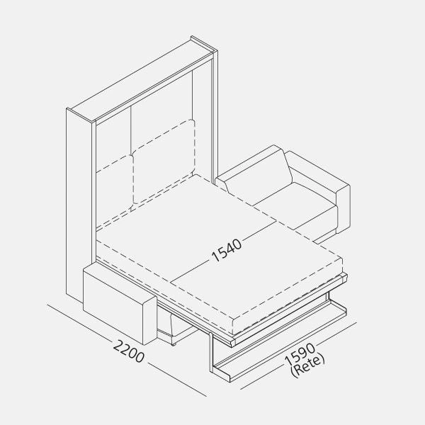Dimension drawing of double wall bed Oslo Sofa — drawing 4