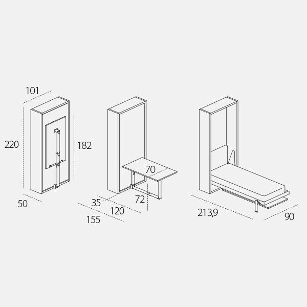 Dimension drawing of wall bed Altea Work — drawing 1