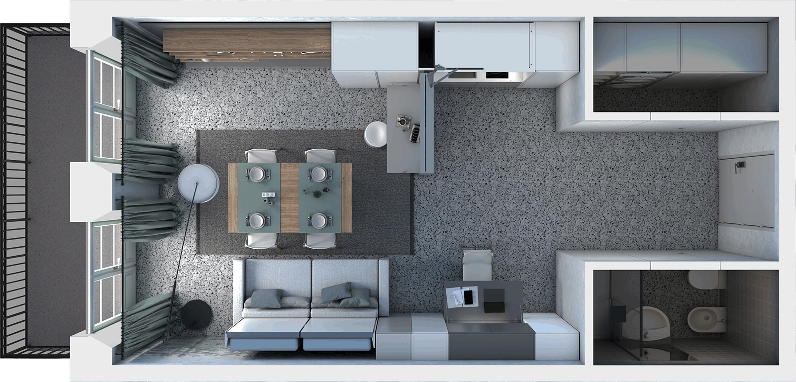Room plan — 25 m² studio with Ella & Louis — Day mode