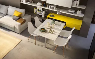 Pull-out folding table App — Open table in a living room