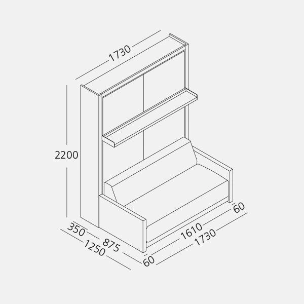 Dimension drawing of double wall bed Oslo Sofa — drawing 7