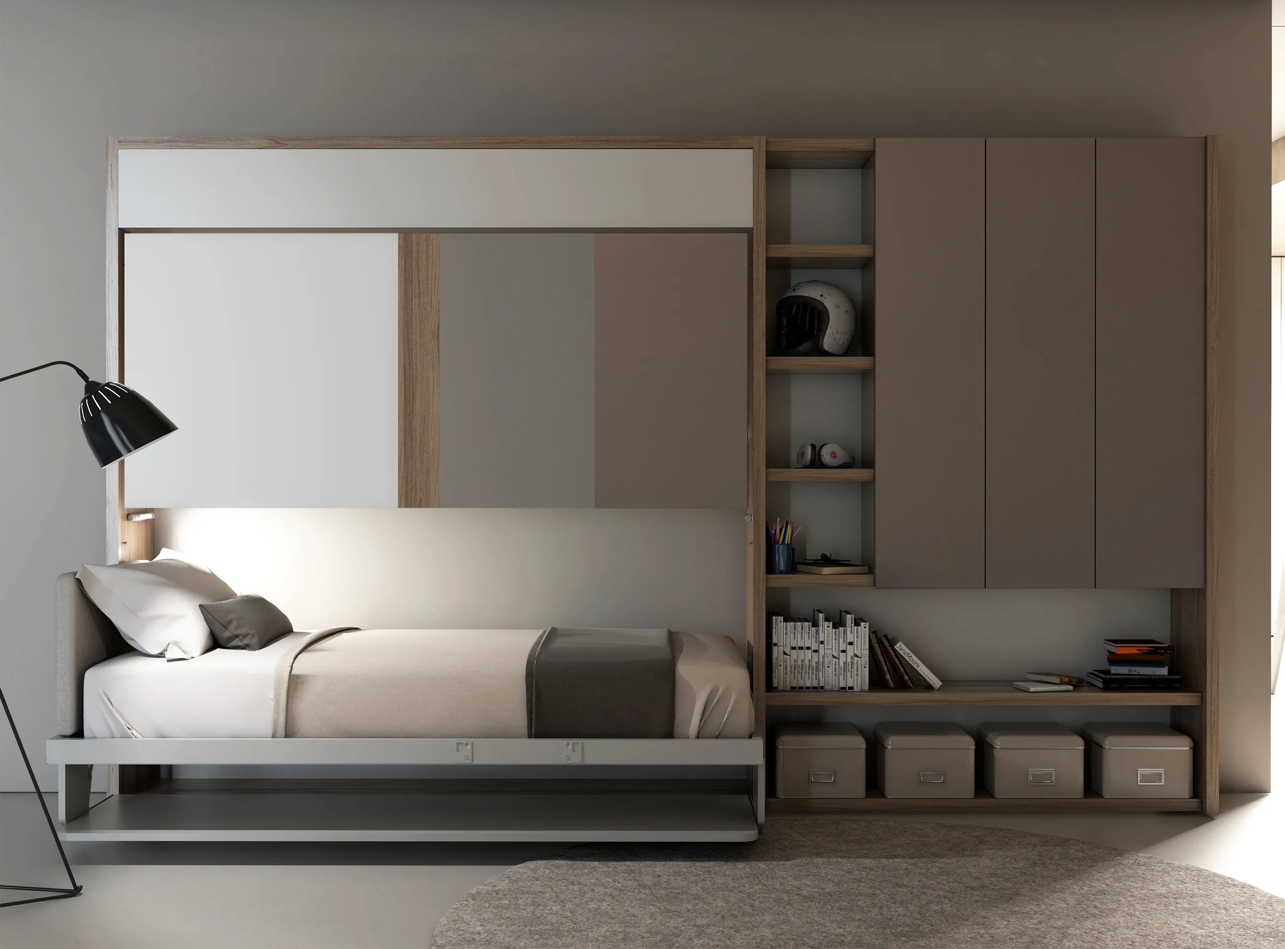 Transforming furniture in a multifunctional space — 50 m² family apartment — Room view 12
