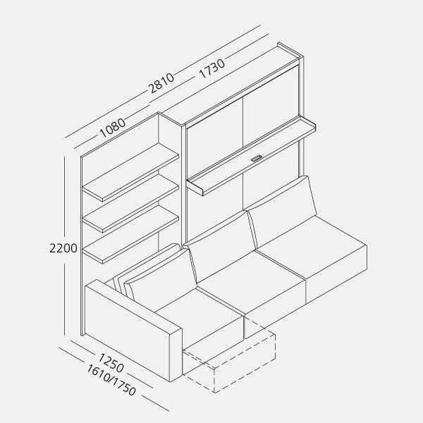 Dimension drawing of double wall bed Swing — drawing 1