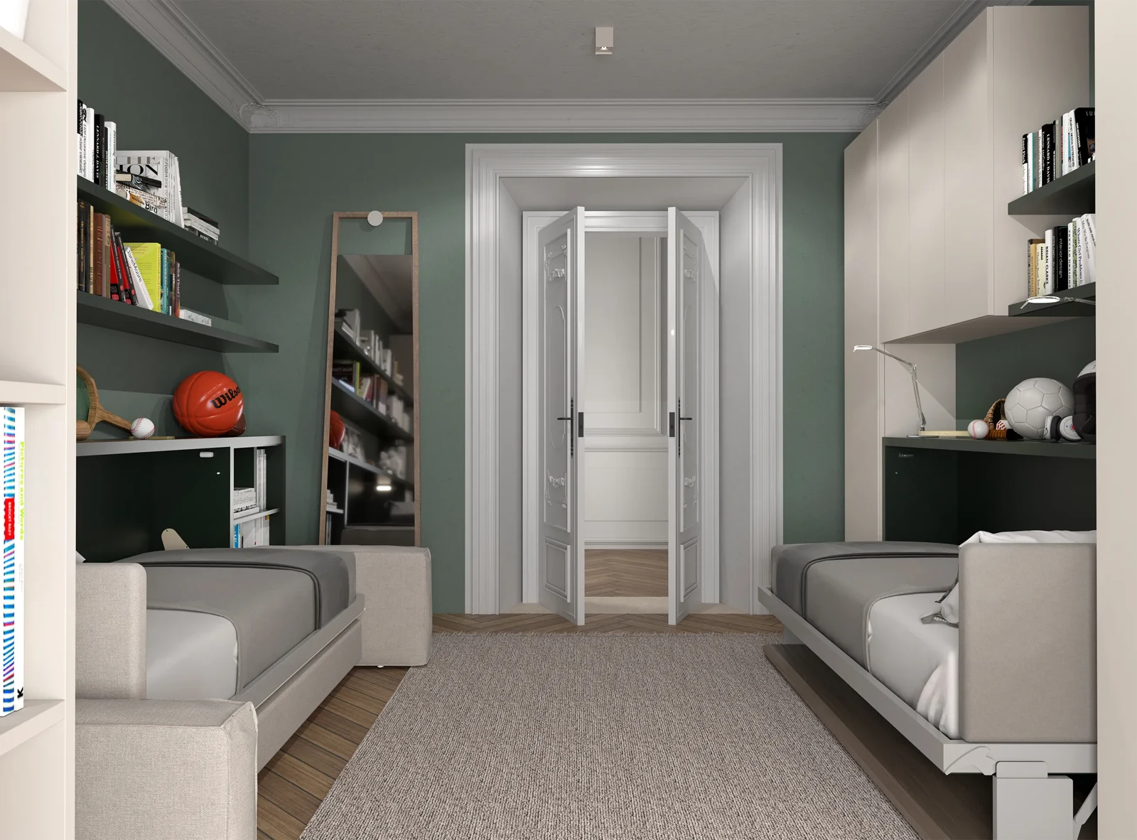 Room 02 · Work, relax and host — Sleeping places viewed from the other side