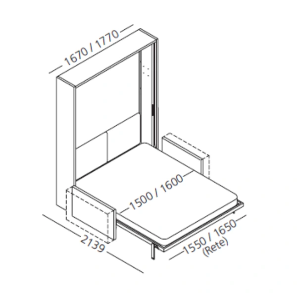 Dimension drawing of double wall bed Atena — drawing 2