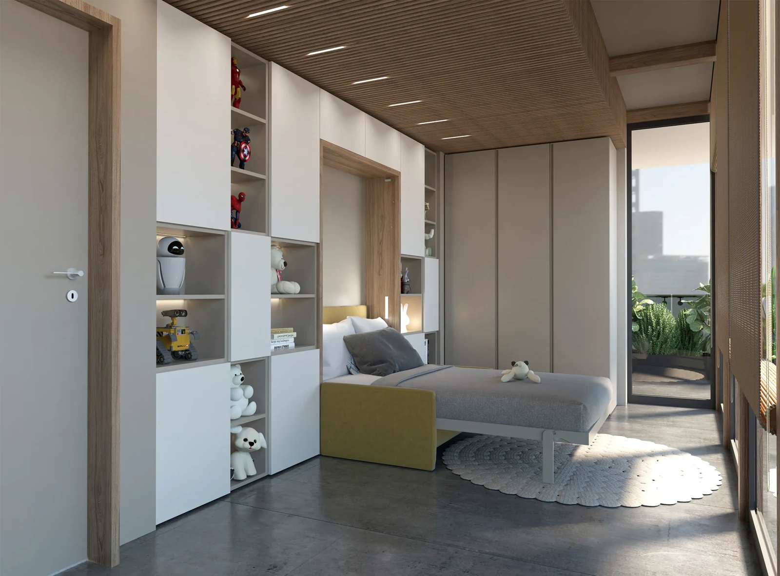 Room 03 · Room to grow — Altea — Bed open beside the wardrobe