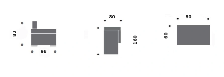 Dimension drawing of sofa bed Norway — side view