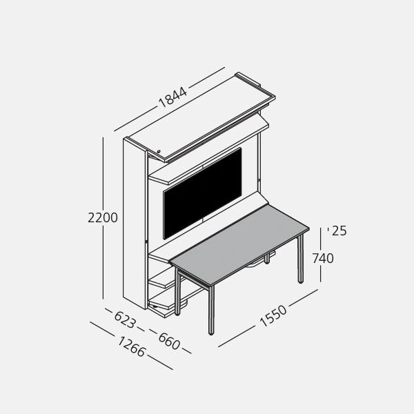 Dimension drawing of double wall bed LGM 2.0 TV — drawing 5