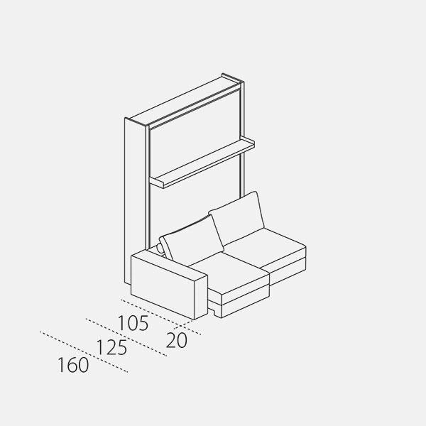 Dimension drawing of double wall bed Tango Componibile — drawing 2