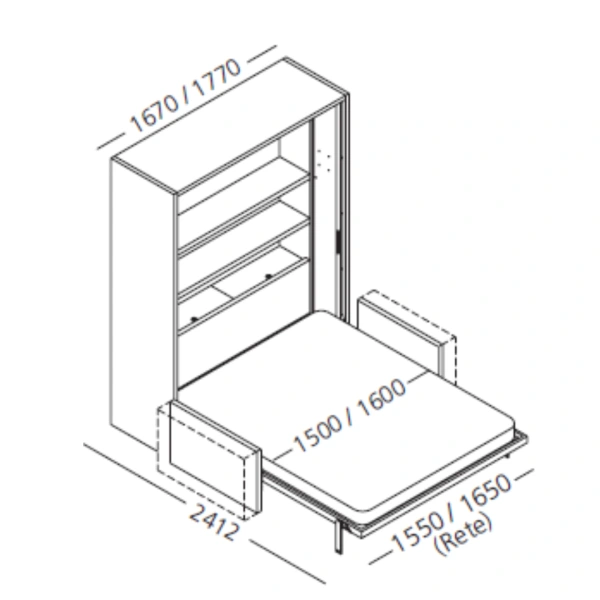 Dimension drawing of double wall bed Atena — drawing 4