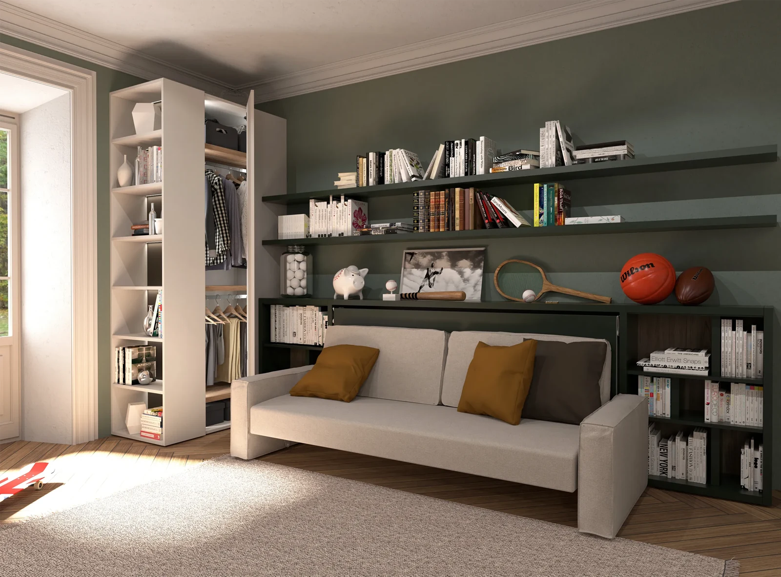 Room 02 · Work, relax and host — Kali Sofa 90 — Seating mode