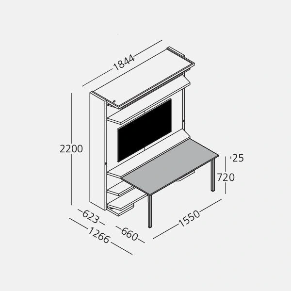Dimension drawing of double wall bed LGM 2.0 TV — drawing 3