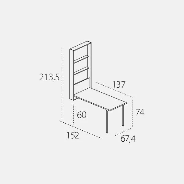 Wall-mounted folding table Wally — Open system dimensions