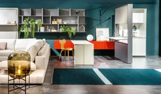 Console with a rotating opening mechanism Giro — Open table beside a kitchen
