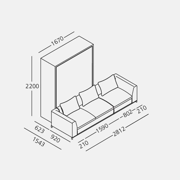 Dimension drawing of double wall bed Tonale 201-281 — drawing 7