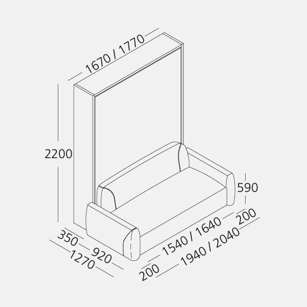 Dimension drawing of double wall bed Minerva — drawing 1