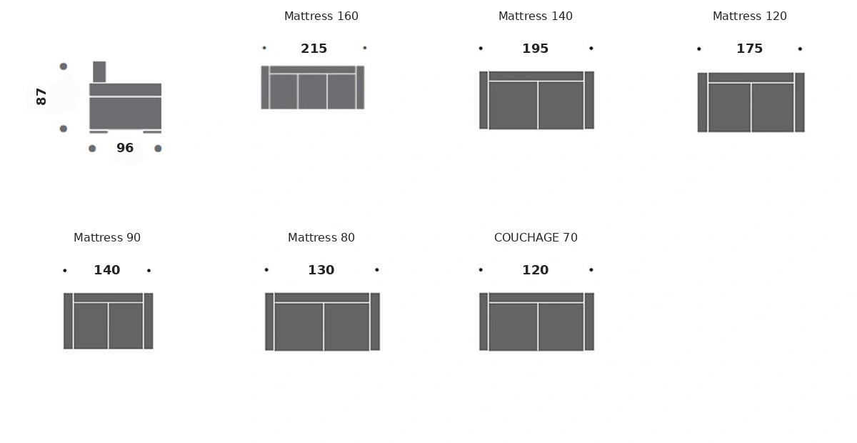 Dimension drawing of sofa bed Soft — closed sofa, side view
