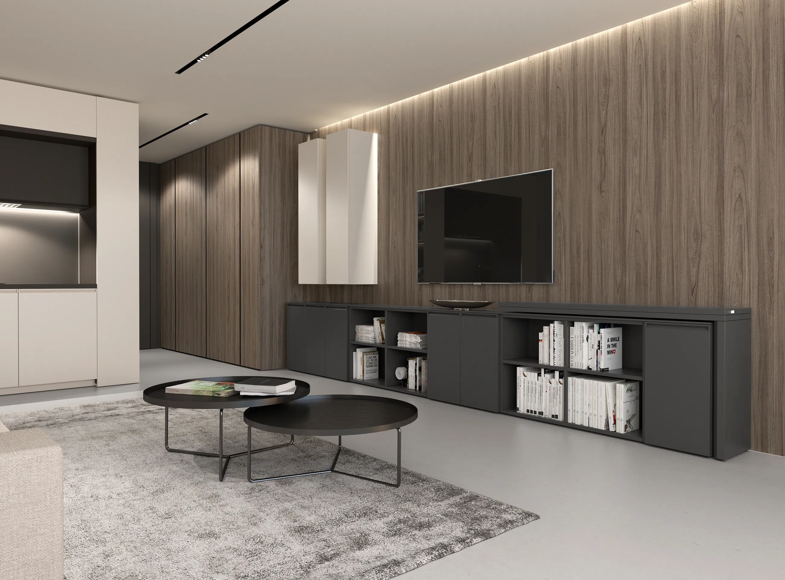 Transforming furniture in a multifunctional space — 30 m² city apartment — Room view 05