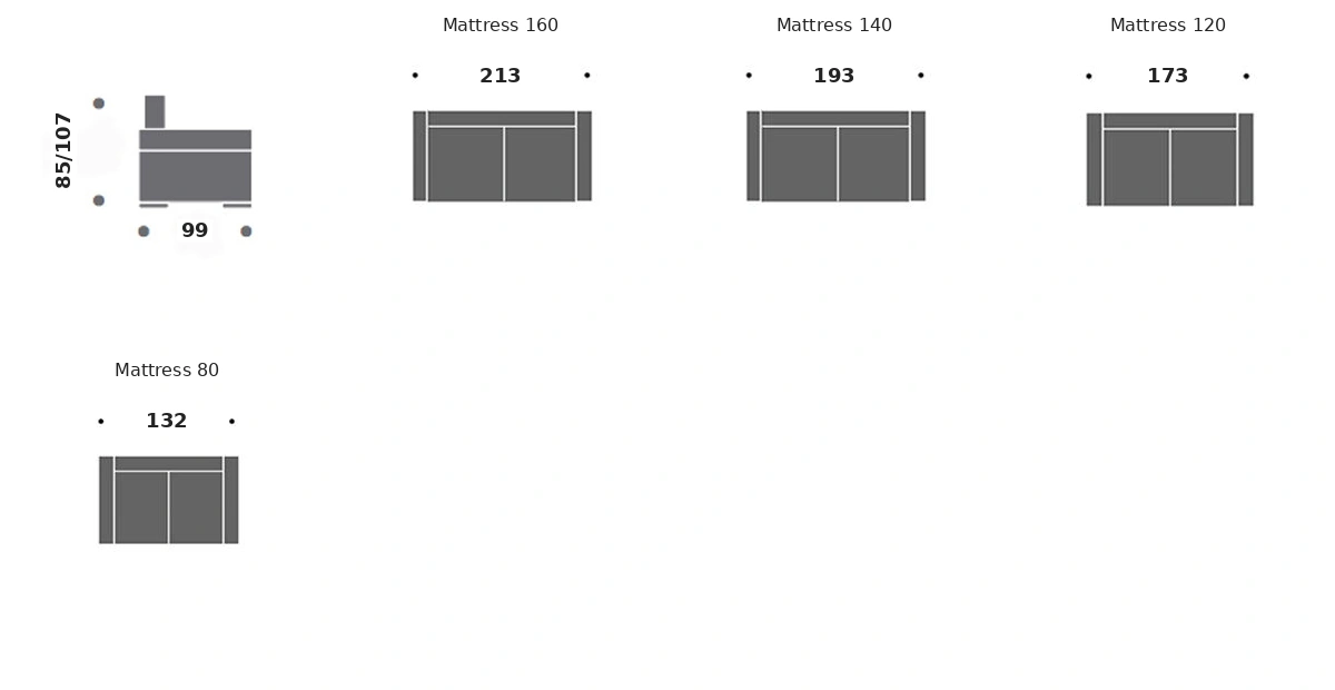 Dimension drawing of sofa bed Vogue — closed sofa, side view