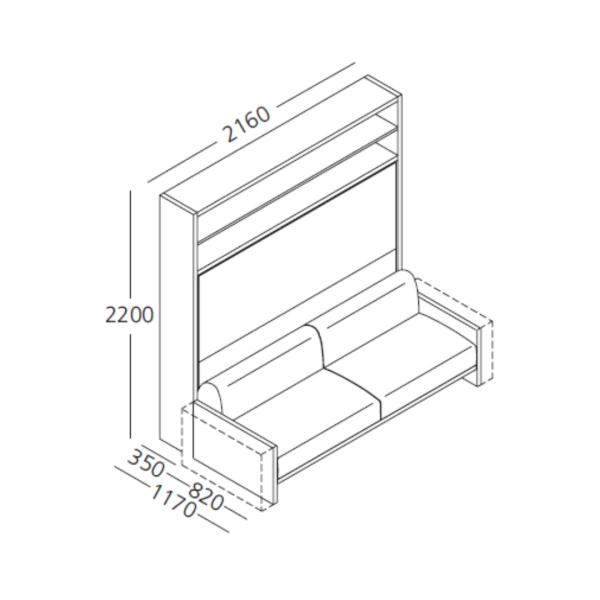 Dimension drawing of double wall bed Atena Horizontal — drawing 2