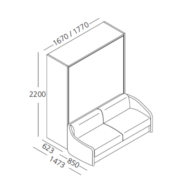 Dimension drawing of double wall bed Diana — drawing 3